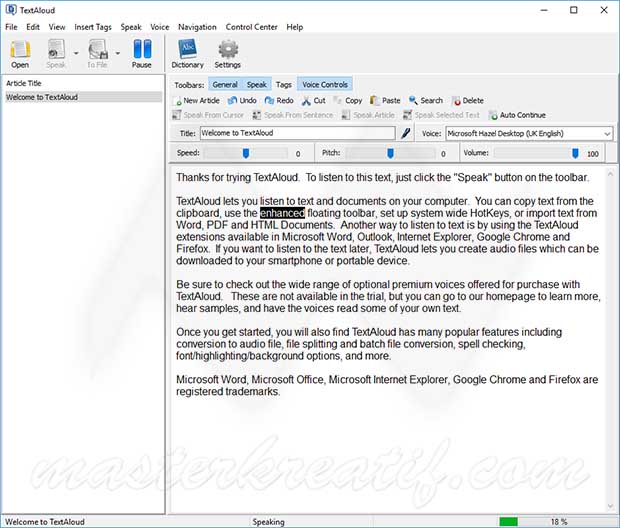 NextUp TextAloud key